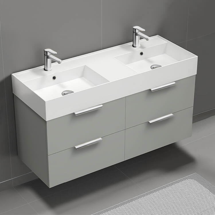 Nameeks DERIN235 48 Inch Bathroom Vanity, Double Sink, Floating, Modern, Grey Mist